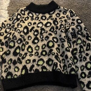 Eyeshadow Leopard Print Cowl Sweater - Black and Green